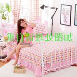 韩式斜纹被单田园粉色公主风圆角花边1.8m双人床纯棉床单单件包邮