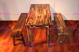 户外庭院炭烧木桌椅花园阳台桌椅实木碳化防腐桌椅露天休闲餐桌椅