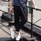 viishow2016春夏装新款休闲裤 英伦复古竖条纹九分裤男 宽松时尚