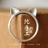 原创手工戒指猫99足纯银设计拉丝可爱文艺指环包邮情侣新年礼物女