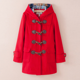 2015冬装新款小熊维尼专柜少女学生牛角扣中长款羊毛呢子大衣外套