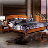 实木床橡木真皮双人床1.8米婚床现代中式卧房胡桃木色软靠床特价
