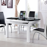 可伸缩钢化玻璃餐桌椅组合简约现代白色烤漆实木圆餐台饭桌宜家