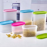 椭圆形食品杂粮储物罐透明保鲜环保收纳零食带盖塑料冰箱彩色盖盒