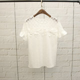 2200 韩版蕾丝拼接荷叶花边短袖白色T恤打底衫批发 女装实拍优质