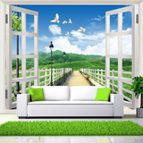 大型3d立体窗外自然风景 蓝天白云沙发电视壁纸墙纸欧式拓展壁画