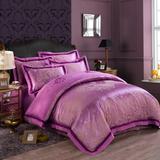 高密度柔丝棉大提花四件套 60支纯色被面床单 紫色牡丹大花 包邮