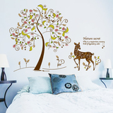 抽象鹿大树欧式风格卧室客厅床头可移除墙贴纸树叶秋天墙贴纸贴画