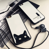 黑白猫咪iPhone6 6s Plus手机壳 苹果5s挂绳全包软壳保护套情侣款