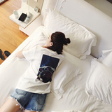 经典纯白色元素T恤女夏短袖 韩国范 中长款简单大款宽松印花上衣