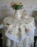 绿色玫瑰棉线边布艺桌布/方形布艺餐桌布餐台布/可定制颜色