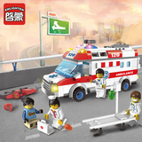 儿童积木玩具拼装模拟城市紧急救护车模型组装医疗救援120急救车