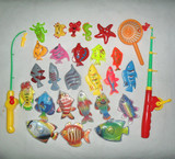 磁铁塑料钓鱼玩具水中磁性钓鱼 塑料鱼长6-11厘米 2鱼竿+网兜