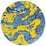GIRONES西班牙进口羊毛手工编织蓝色中国龙圆型地毯黄色中国风