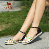 Camel/骆驼女鞋 舒适休闲 花牛皮圆头羊皮腕带个性柳丁平跟单鞋