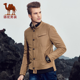 618骆驼男装 2015冬款新款青年立领纯色休闲单排扣长袖外套棉衣男