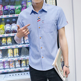 2016夏季新款休闲大码短袖衬衫男韩版修身半袖学生夜店发型师衬衣