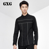 [新品]GXG男装 男士韩版修身黑色衬衣男休闲长袖衬衫#63803003