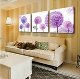 客厅装饰画现代三联画卧室墙画简约水晶无框画紫花卉壁画居家挂画