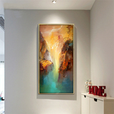 新中式手绘油画玄关装饰画走廊过道壁画竖版抽象挂画山水风景墙画