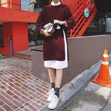 秋冬韩版女装新款下摆侧开叉套头毛衣女学生宽松中长款长袖针织衫