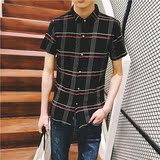 尖领衬衣男装男士短袖常规修身韩版衬衫青少年时尚都市杰杰克琼斯