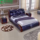 真皮床 皮艺床 皮床 1.8米1.5米 双人床 镶实木床 卧室家具 送货