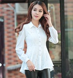 衬衫女2015冬装新款韩范女装上衣秋季潮蕾丝衬衣韩版白长袖打底衫