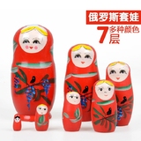 木制七套7层俄罗斯套娃娃旅游工艺品玩具纯手工绘画木质生日礼物