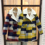 特价OLG欧莱葛2015冬韩版西装领格子毛呢大衣加厚女外套羽绒服女