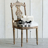 美式乡村 法式复古实木餐椅 英式古董雕花椅 地中海镀金色书房椅