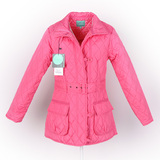 女童装冬装批发外贸原单尾货剪标夹棉菱格棉衣薄款外套出口粉红色