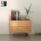 现代简约实木床头柜  北欧日式橡木黑胡桃木边柜 不锈钢脚床头柜