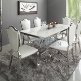 简约天然大理石餐台餐桌椅组合不锈钢现代长方形理石餐桌厨房客厅