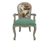 新古典实木雕花餐椅沙发椅美式法式复古做旧休闲椅靠背印花接待椅