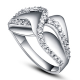 恒心925纯银镀白金排钻女士款戒指时尚复古夸张宽大食指指环饰品