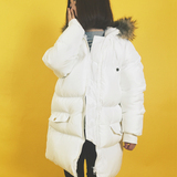 2015冬季棉衣女长款修身韩版连帽大毛领纯色拼接拉链外套