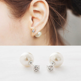 正品925银天然双面珍珠气质耳钉女耳环韩国耳饰品防过敏纯银甜美