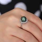 天然南洋海水母贝珍珠戒指环925银镀金经典黑白金色正圆形包邮