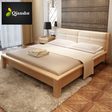 白蜡木家具 实木床1.8 全现代简约软包床 双人床纯实木床 真皮床