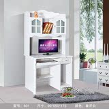 书桌柜组合一米烤漆白色1m80cm 台式家用儿童带田园电脑 欧式书架