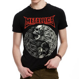 厂家直销3D立体印花骷髅头短袖t恤纯棉圆领男士Metallica金属乐队