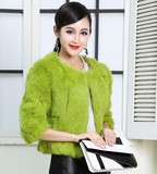 2015新款海宁韩版女装兔毛短款皮草外套七分袖中长款显瘦反季促销