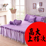 秋冬款 韩版蕾丝床裙单件 加厚夹棉床罩 粉色花边床套1.5 1.8 2米