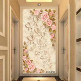 3D立体玄关壁画壁纸过道客厅走廊流行墙纸简欧式浮雕蝶恋花背景墙
