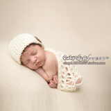 新生婴儿摄影服装 宝宝照手工编织毯子 儿童拍照帽子百天满月照衣