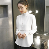 伊魅玲2016春秋装新款韩版长袖女衬衫假两件中长款白衬衫女装上衣