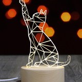 北欧实木榉木小夜灯招财猫小猫咪动物造型3D台灯生日情人节礼物