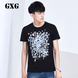 GXG男装2016夏季新品上衣 修身款黑色纯棉男士短袖T恤#62844043