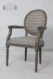 老克拉家居新款法式美式经典圆背扶手麻布餐椅实木雕花椅书房椅